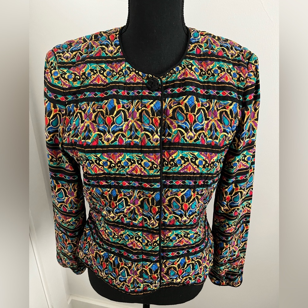 Vintage Maggy London 100% Silk Quilted Jacket/Blouse — Size 8